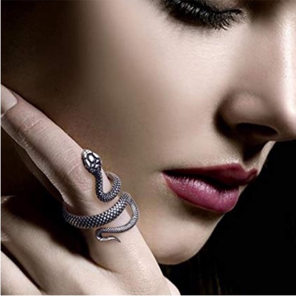 Open Style Adjustable Snake Ring, Gunmetal Silver Tone - Picture 3 of 11